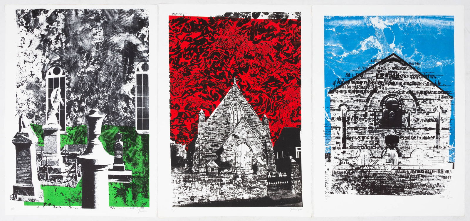 Six John Piper (English, 1903-1992) Lithographs: Six John Piper (English, 1903-1992) Lithographs Including, Dylwyn Church. Crug Glas, Swansea. Swansea Chapel. Bethesda Chapel. Penybont Ford Congregational Church. image: 775 x 546 mm Property of The