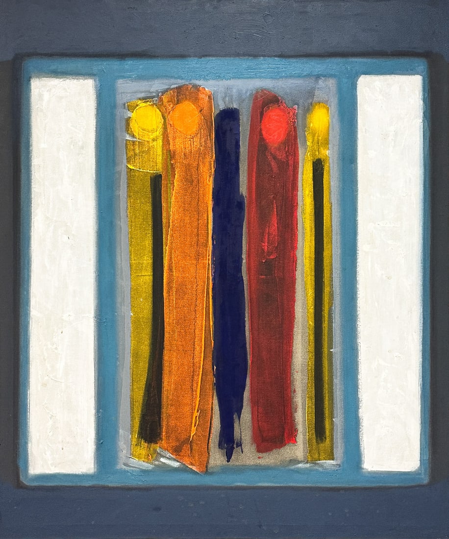 Lawrence Calcagno (American, 1913-1993) "Blue Gate": Lawrence Calcagno (American, 1913-1993) "Blue Gate" Circa 1965. Acrylic and oil on canvas. Signed and titled (verso). Note: Calcagno studied in San Francisco with Clyfford Still and Mark Rothko, incor