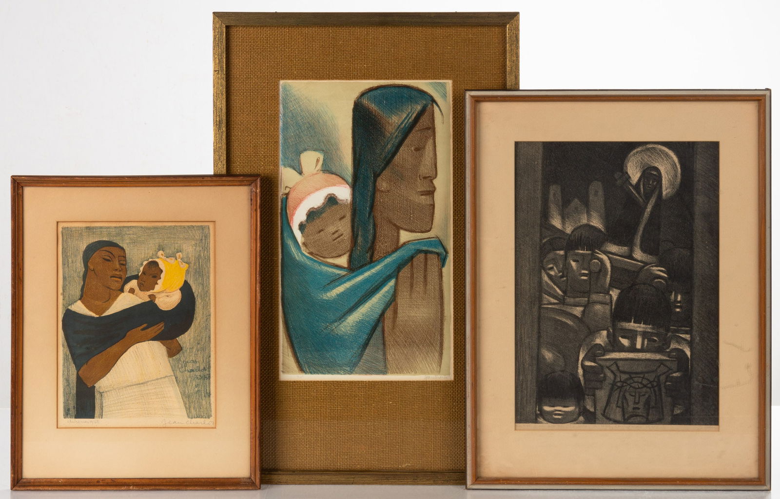 Jean Charlot (1898-1979) "Black Mother & Child", "Pilgrims", & "Procession at Chalma": Jean Charlot (1898-1979) "Black Mother & Child", "Pilgrims", & "Procession at Chalma" Lithographs on paper. Signed in plate and hand signed. Max 14 x 9 1/2 in.