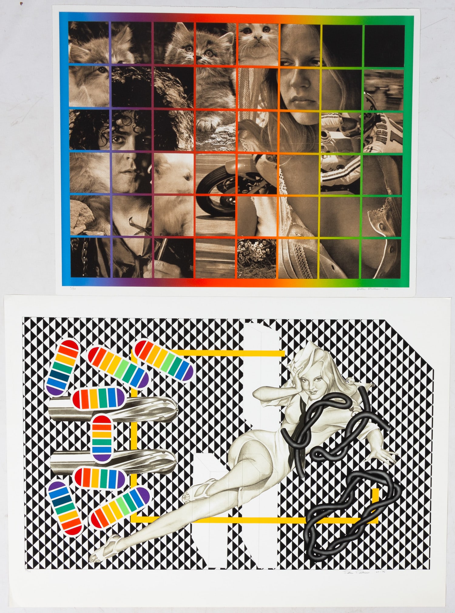 Four Peter Phillips (British, b. 1939) Works: Four Peter Phillips (British, b. 1939) Works Screenprints. All pencil signed and numbered. Including: "Six Times Eight Dreaming", "Gravy for the Navy", "Hunters", "Collection". Max 28 1/2 x 40 1/4 in.