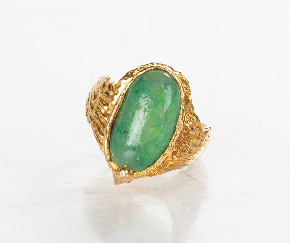 Ladies 18K Gold & Cabochon Emerald Ring (1 of 4)