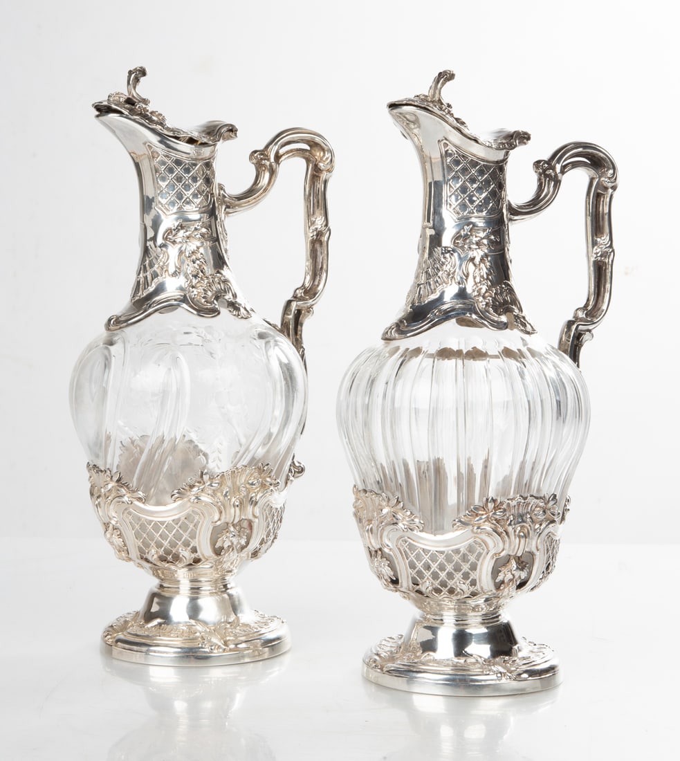 Near Pair of French Parcel-Gilt Sterling Silver Mounted Crystal Clarets, by Edouard Ernie (1 of 6)