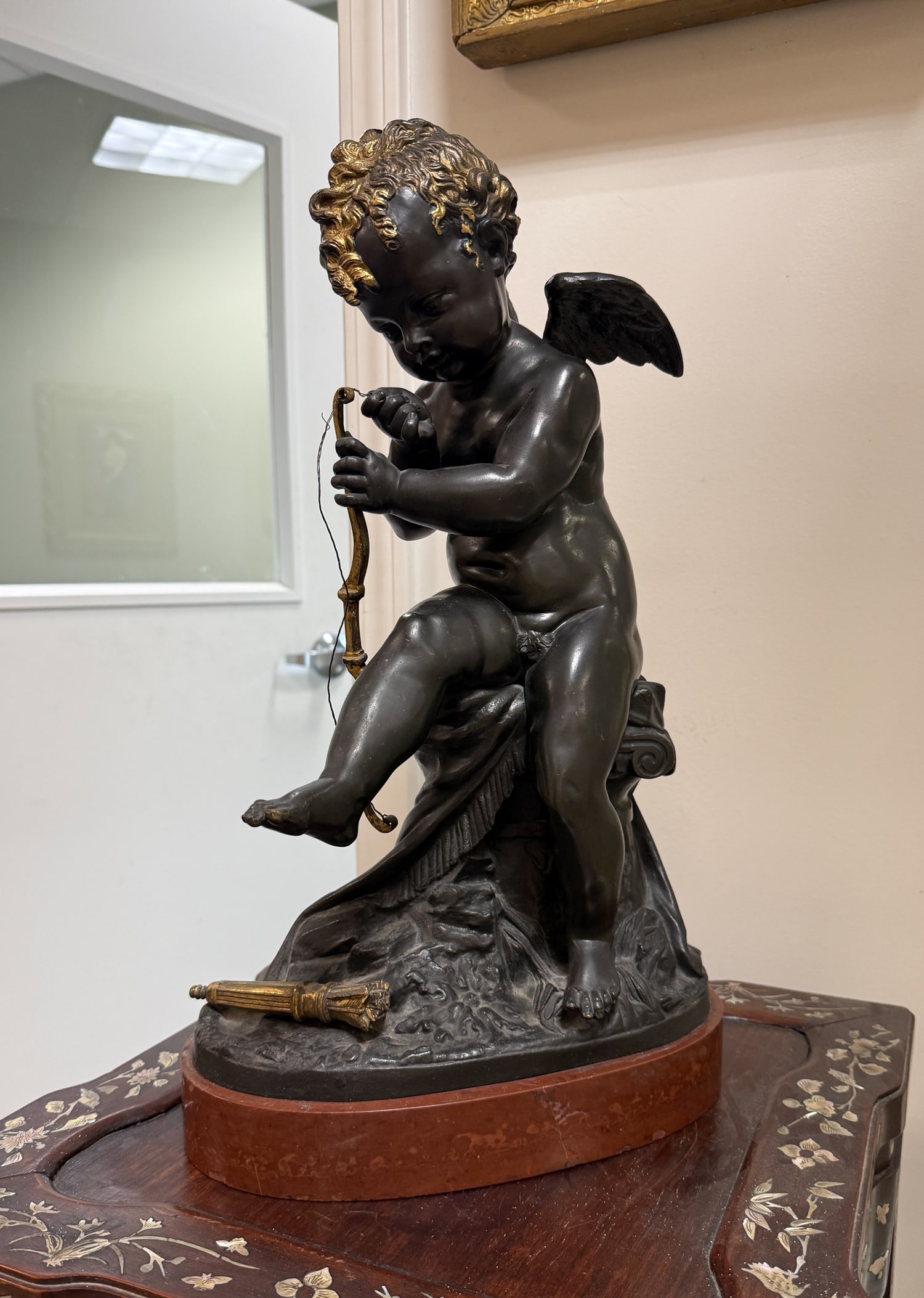 Contemporary Bronze Cupid Stringing His Bow (1 of 3)