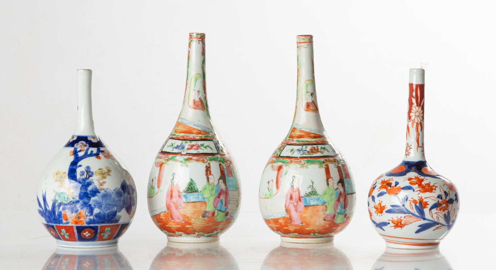 Pair of Chinese Export & Japanese Fukagawa Porcelain Bottle Vases (1 of 4)