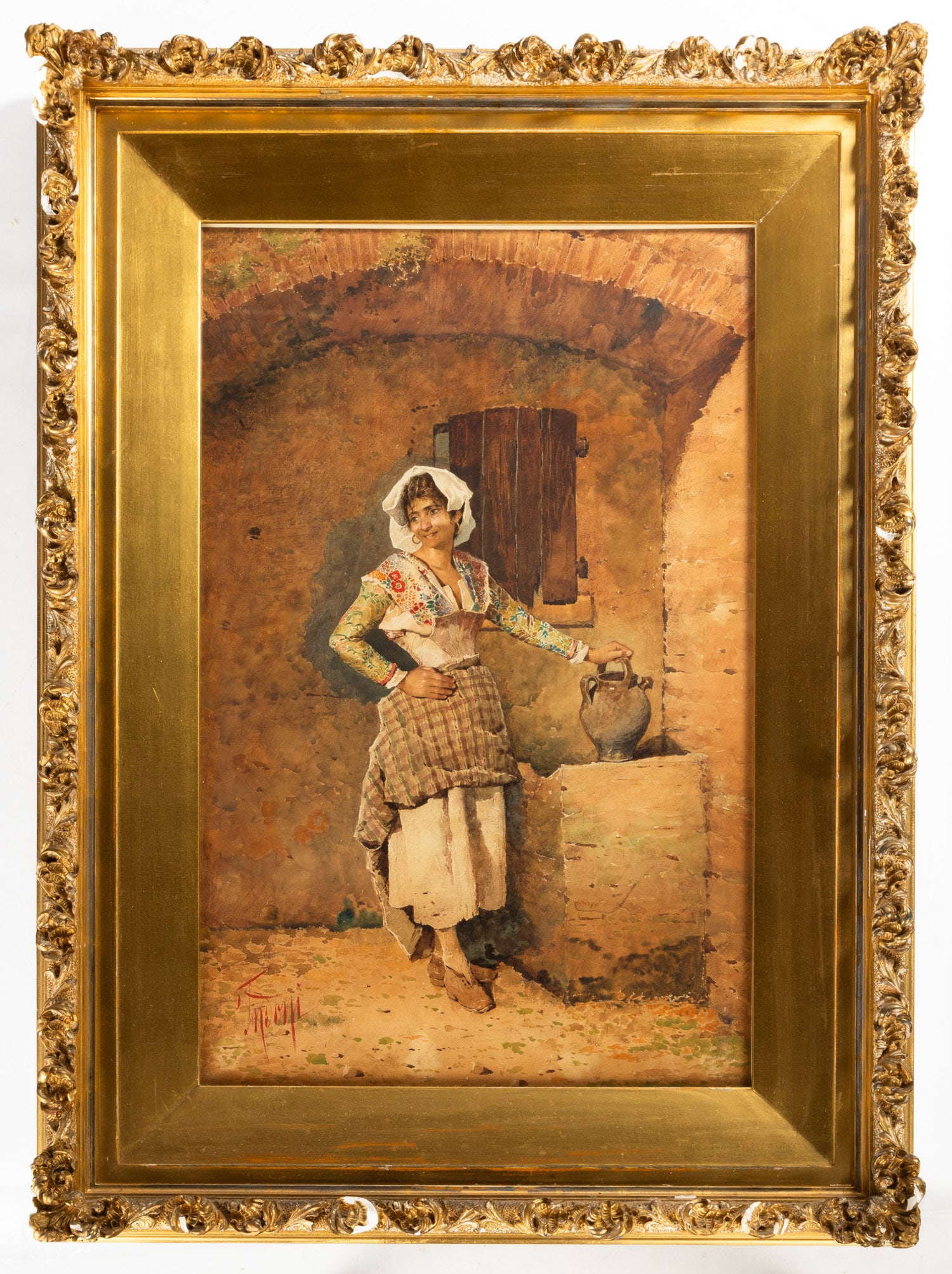 Filippo Indoni (Italian, 1800-1884) Portrait of a Lady: Filippo Indoni (Italian, 1800-1884) Portrait of a Lady Watercolor on paper. Signed 'F. Indoni' (lower left). Sight: 18 1/2 x 12 in.