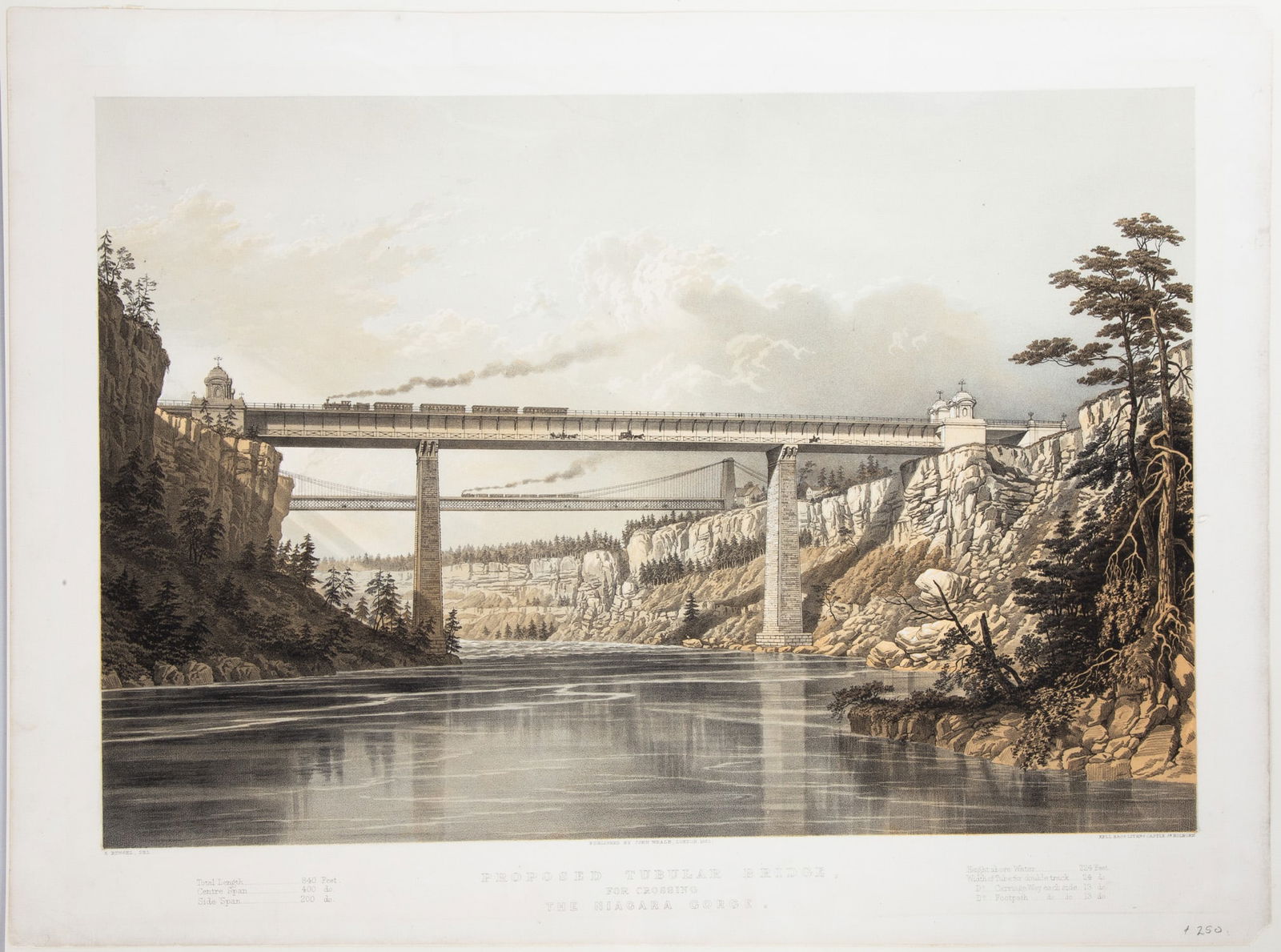 "Proposed Tubular Bridge for Crossing the Niagara Gorge" Lithograph (1 of 2)