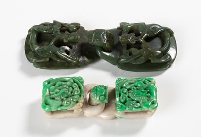 Chinese Spinach and Apple Green Jade Belt Buckles