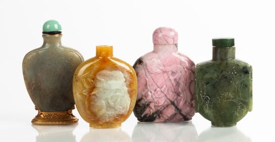 Jade, Rhodonite, & Agate Snuff Bottles