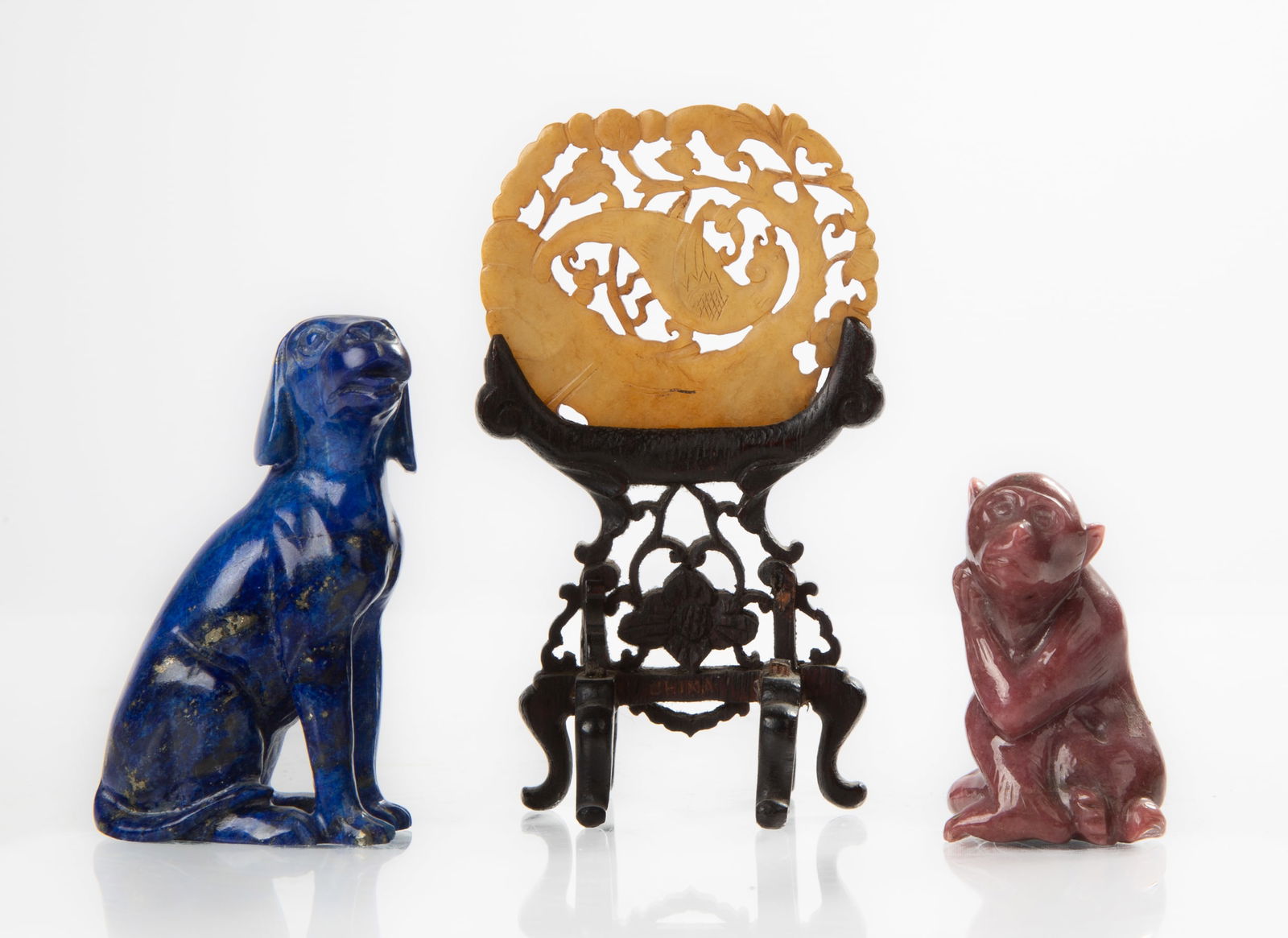 Chinese Lapis Lazuli, Pink Rhodonite, & Jade Animal Carvings (1 of 4)
