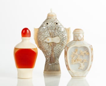 Mother of Pearl & Amber Snuff Bottles