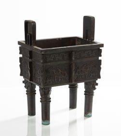 Chinese Archaic Style Bronze Ritual Rectangular Vessel, Fangding