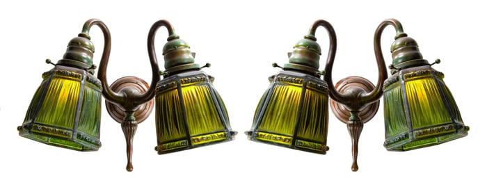 Pair of Tiffany Studios Linenfold Sconces
