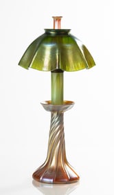 Tiffany Studios Favrile Glass Candlestick Lamp with Chimney