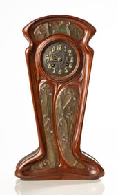 Attributed to Louis Majorelle (1859-1926) Art Nouveau Jeweled Mantel Clock with Moths