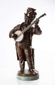 Bronze Sculpture of a Minstrel Playing a Banjo