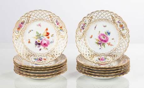 Twelve Meissen Reticulated Porcelain Plates