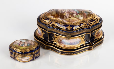 Sevres Style Porcelain Dresser Boxes