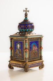 Fine & Rare Russian Translucent Enamel & Gilded Silver Tabernacle, Pavel Ovchinnikov