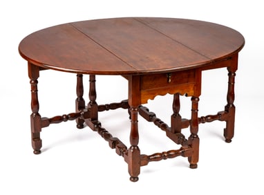 Fine & Rare William & Mary, PA Walnut Gate Leg Table with Two Drawers
