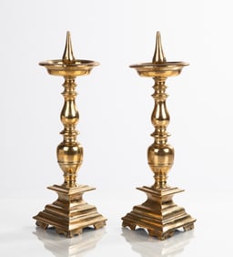 Pair of 17th Century Flemish Bronze Pricket Candlesticks