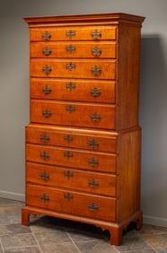 New England American Tiger Maple Chippendale Chest