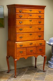 New England American Tiger Maple Queen Anne Highboy