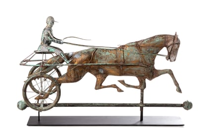 American Full-Bodied Copper 'Horse and Sulky' Weathervane