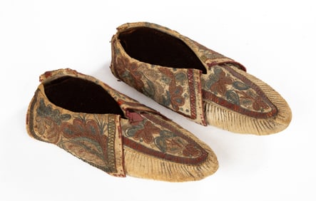 Pair of Quilled Huron Moccasins