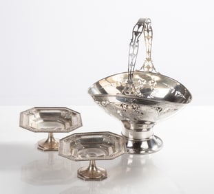 Gorham Sterling Silver Basket with Pair of Sterling Tazza
