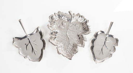 Three Sterling Silver Leaf Form Trays