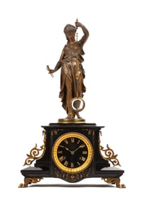 French Mystery Clock Black Marble & Gilt Bronze, Attributed to Andre Romain Guilmet
