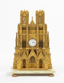 French Ormolu Reims Cathedral Clock, Attributed to Honore Pons