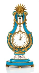 Very Rare Late Louis XVI Ormolu Mounted Sevres Bleu Celeste Porcelain Lyre Clock