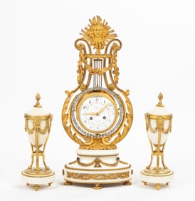 Tiffany & Co. French Empire Lyre Clock & Garniture