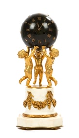 French Mantle Clock, Three Cherubs Holding a Globe