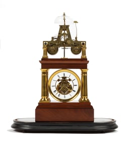 French Portico Mahogany & Brass Skeleton Clock