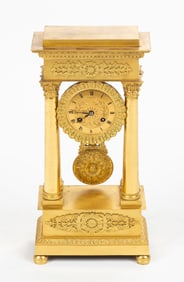 French Gilt Bronze Portico Clock