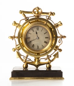 French Ships Wheel & Anchor Desk Clock