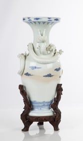 Japanese Hirado Blue & White Porcelain Vase