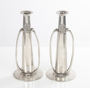 Pair of Archibald Knox (1865-1933) Tudric Twin-Handled Vases