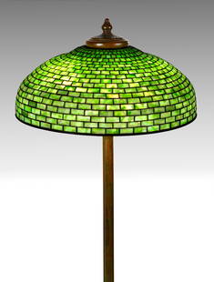 Tiffany Studios Geometric Dome Junior Floor Lamp: Tiffany Studios Geometric Dome Junior Floor Lamp Circa 1910, leaded glass and patinaed bronze. Shade impressed 'NEW YORK 1501-6'. Base impressed 'TIFFANY STUDIOS NEW YORK 387'. Ht. 5 ft. 5 in. Shade 2