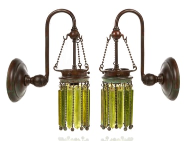 Attributed to Tiffany Studios, Pair of Moorish Prism Sconces