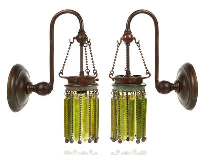 Attributed to Tiffany Studios, Pair of Moorish Prism Sconces: Attributed to Tiffany Studios, Pair of Moorish Prism Sconces Favrile glass and patinaed bronze. Ht. 16 in.
