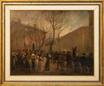 Painting of Firing Squad / Execution Scene in Village Square