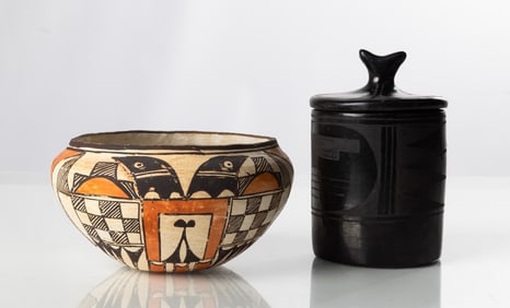 San Ildefonso Pueblo Blackware Jar & Acoma Pot