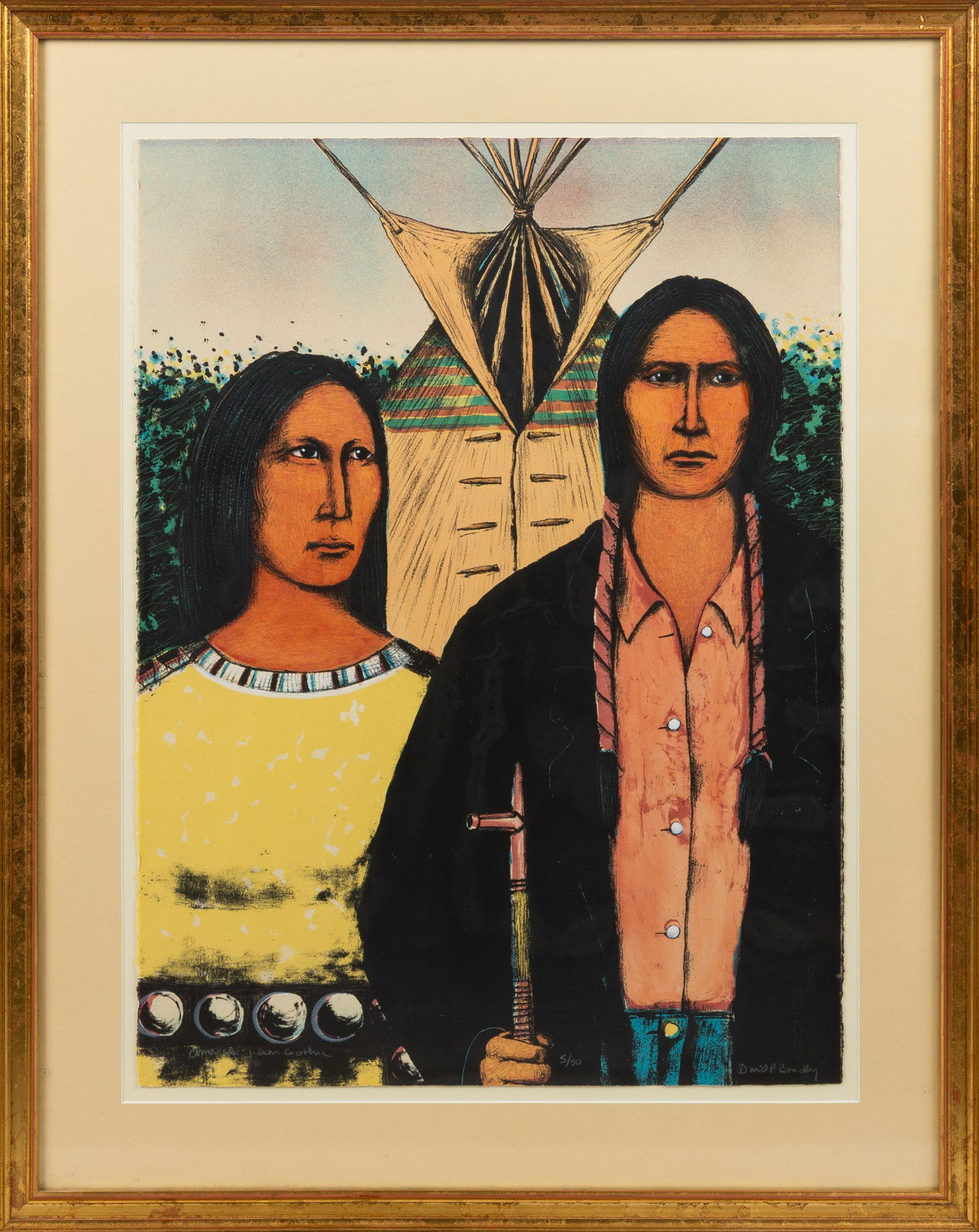 David P. Bradley (Minnesota Chippewa / Lakota, b. 1954) American Indian Gothic (1 of 3)