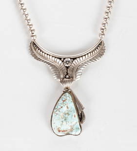 Charleston Draper Navajo Silver & Turquoise Necklace: Charleston Draper Navajo Silver & Turquoise Necklace Marked 'C. Draper Sterling'. Weight: 3.56 troy ounces. L. 18 in. A Connecticut estate.