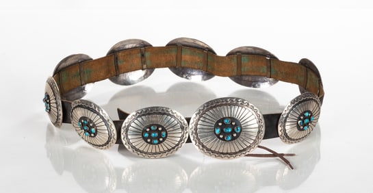 Geraldine Yazzie, Navajo Silver & Turquoise Concho Belt