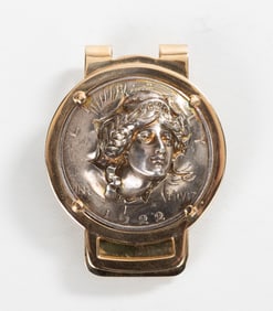 14K Gold Money Clip with 1922 Liberty Head Repousse Peace Silver