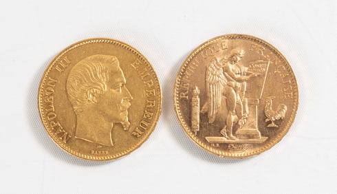 France 100 Francs 1905A & France 100 Francs 1856A Gold Coins